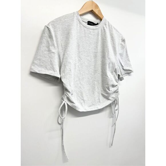 Lioness Drawstring Crop Top Size Small Light Gray Crewneck Short Sleeve Tee NEW - Picture 3 of 9
